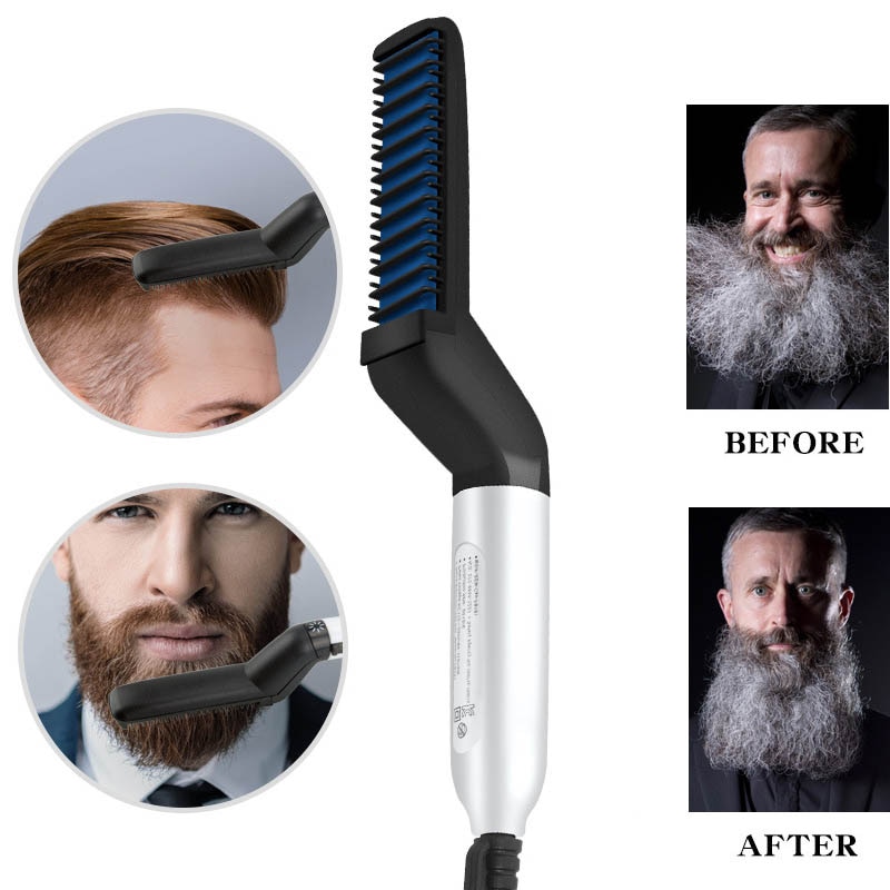 Hair Curling Iron Men's All In One Ceramic Hair Styling Iron Comb Beard Straightener irons Curler Set Quick Hair Styler for Men