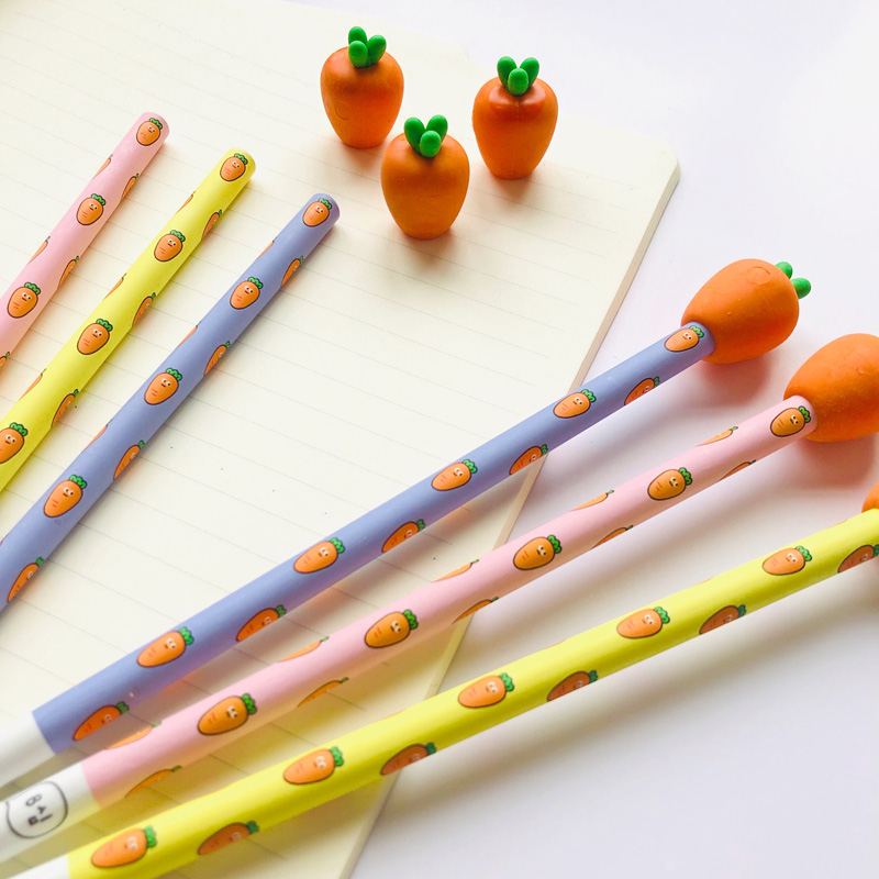 2x gulerod træ blyant med gulerod viskelæder børn skriver tegning blyant studerende papirvarer