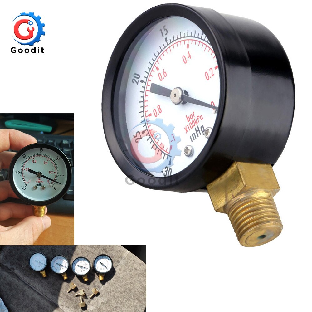 Bærbar måleur med dobbelt skala 1/4 " 1/8 " npt  -30hg/0ps vakuumtrykmåler manometer urskive display trykmåler