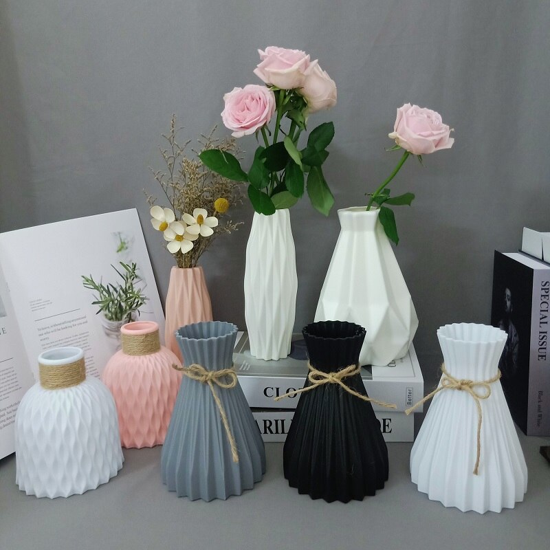 Vases à fleurs en plastique, décoration de maison, Vases en céramique incassable, Arrangement d'imitation, panier de décoration moderne de mariage européen