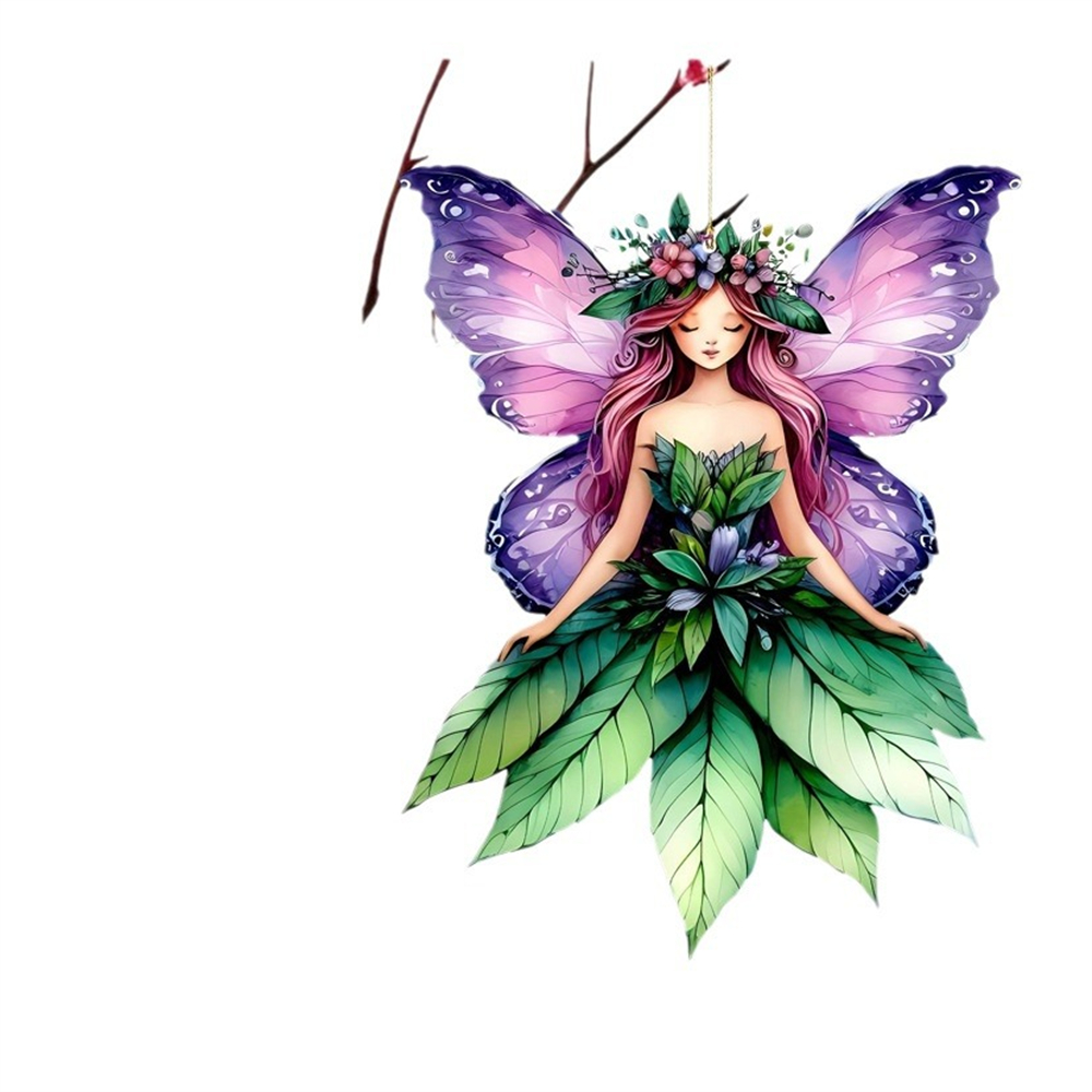 2d akrylgrønne alv-anheng blomsterfe-anheng små friske bilanheng tegneserie søt alv bil bakspeildekorasjonsanheng