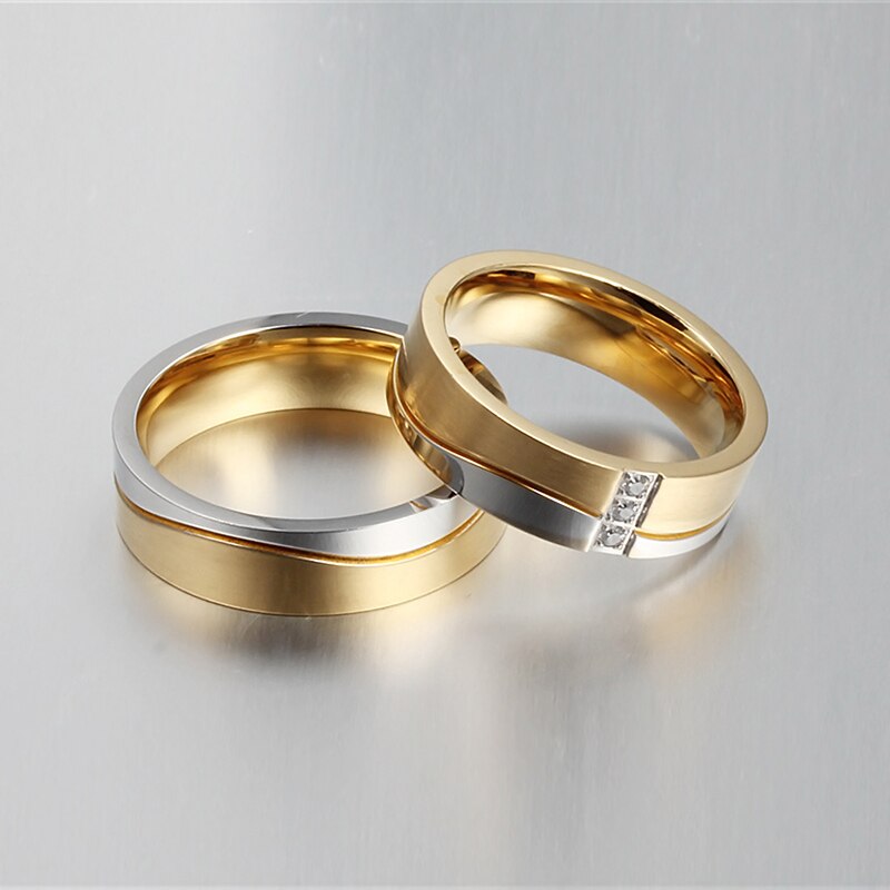 Hochzeit Ring für Paar Gold Farbe Edelstahl Ring CZ Stein Weiblichen und Männlichen Allianz Schmuck