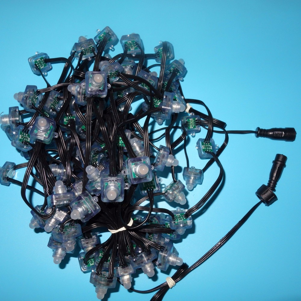 100pcs/set square DC12V addressable WS2811 led smart pixel node,RGB full color;all BLACK 18AWG)wire,IP68;with 13.5mm pigtail