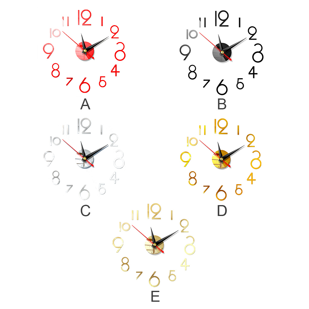 Wall Clock Sticker 3D DIY Hanging Clock Decal Self Adhesive Decoration Wallclock Sticker, Red