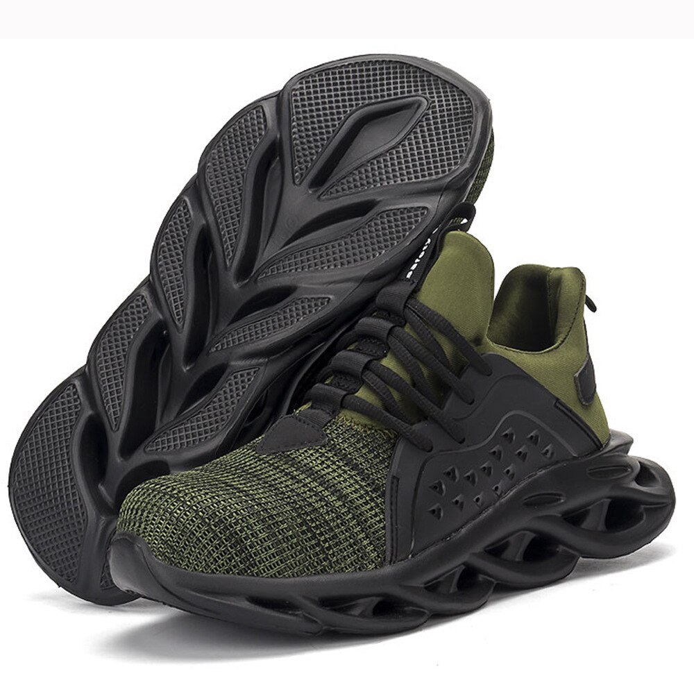 Breathable Men's Safety Shoes Boots With Steel Toe Cap Casual Men's Boots Work Indestructible Shoes Puncture-Proof Work Sneakers: green / 38