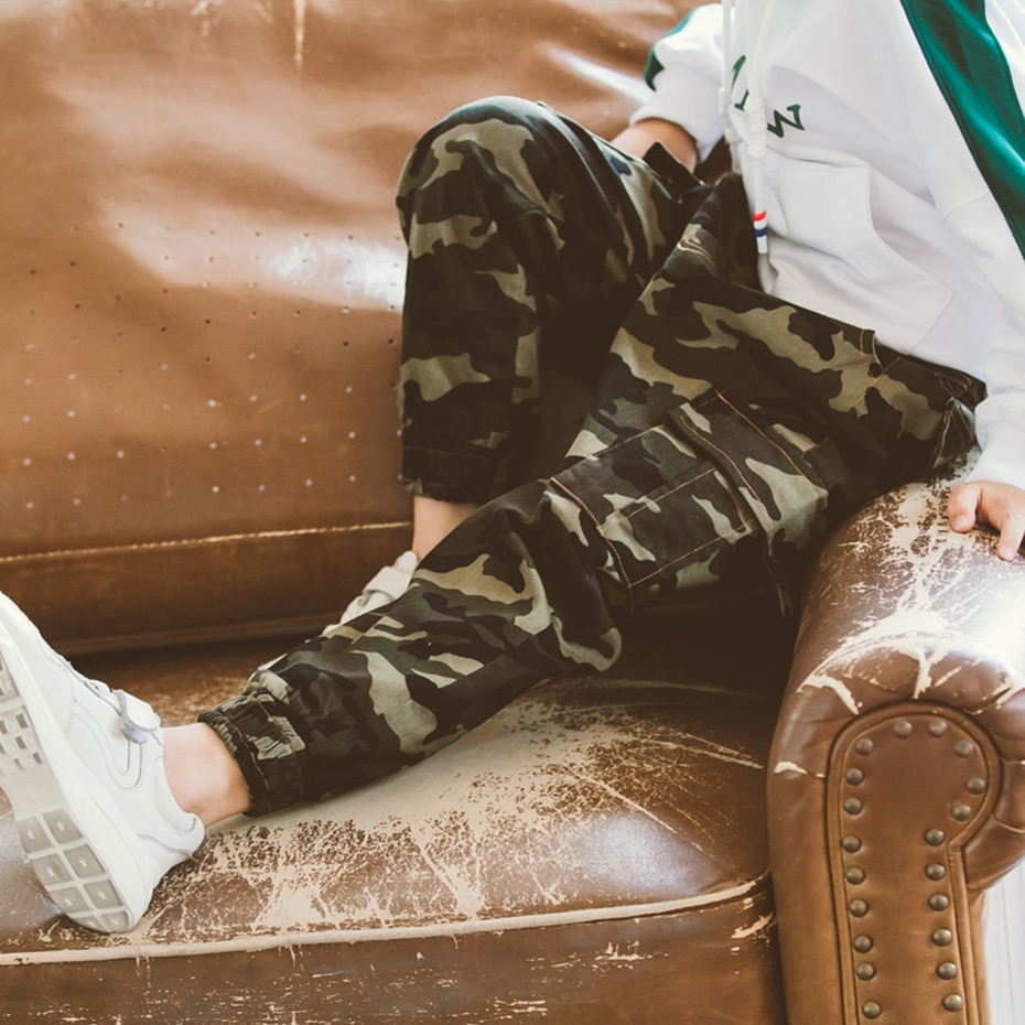 Byxor för pojke casual kamouflagebyxor pojke elastisk midja barnbyxor höst barns vinterkläder för pojkar streetwear