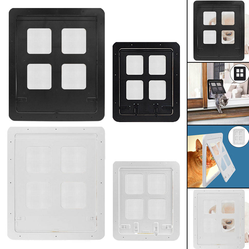 4 Way Pet Cat Puppy Dog Flap with Locking Function Safety Gate Door Gate in and Out Inlet Sturdy for Screen Small/Medium Dog