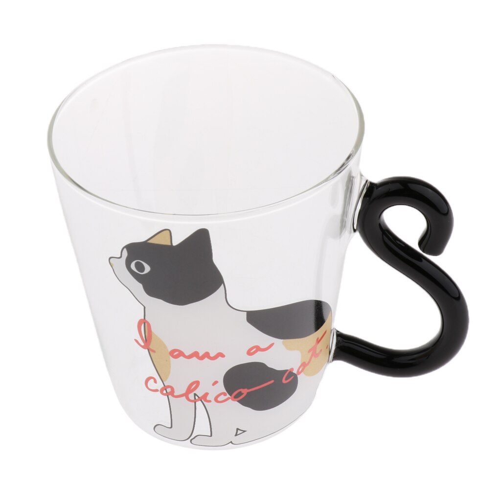 Transparent Art Cat Pattern Glass Cup Double Wall Glass Coffee Mugs with Insulated Hand 250ml
