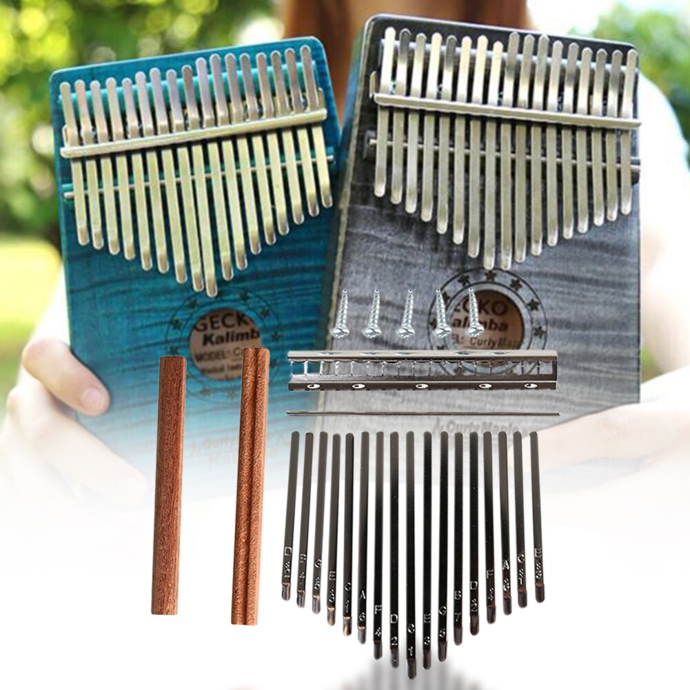17-Key Kalimba Keys Tines DIY Set Durable Thumb Piano Steel Key Wood Bridge Shrapnel Lettering Keyboard Musical Accessories