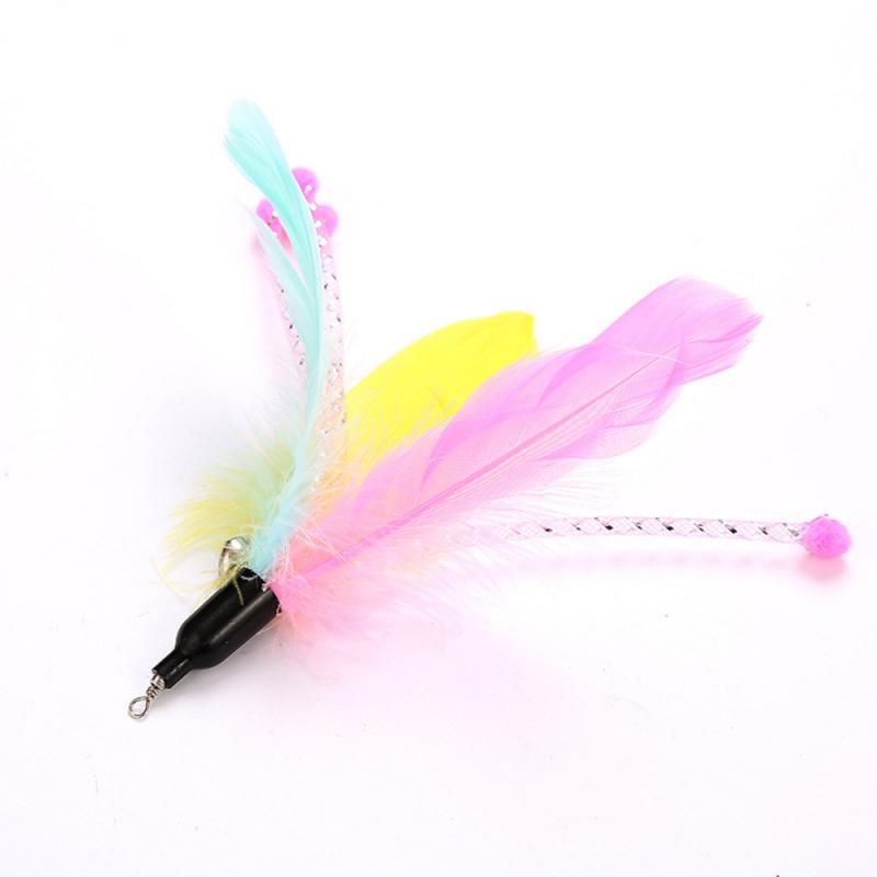 Cat Interactive Toy Stick Feather Wand With Mouse Cage Toys Plastic Artificial Colorful Cat Toy Supplies Replacement Head: 10