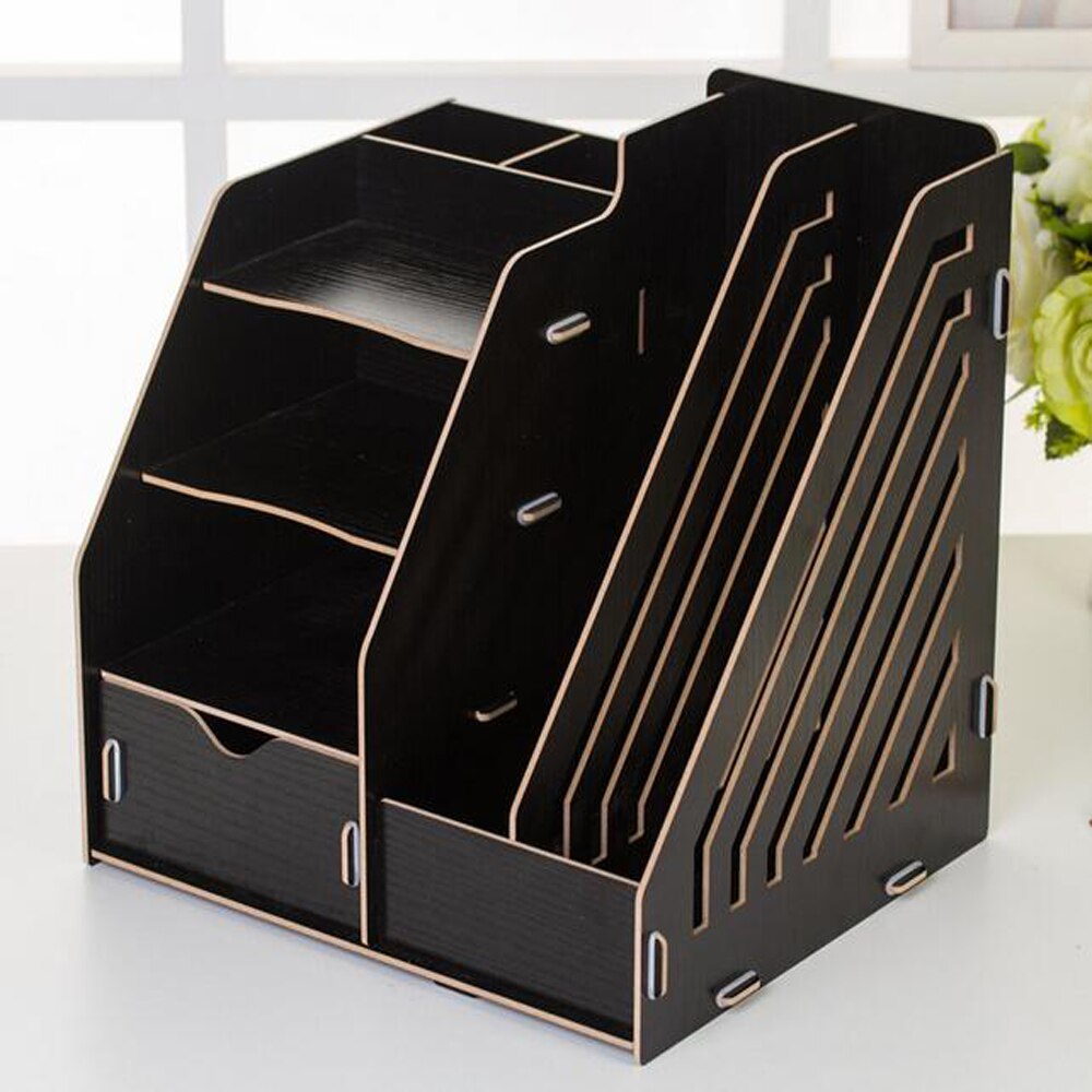 XRHYY Desktop Wooden Storage Box Office Supplies Finishing Storage Box Office File Rack Multi-Layer File Shelf A4 Data Bookshelf