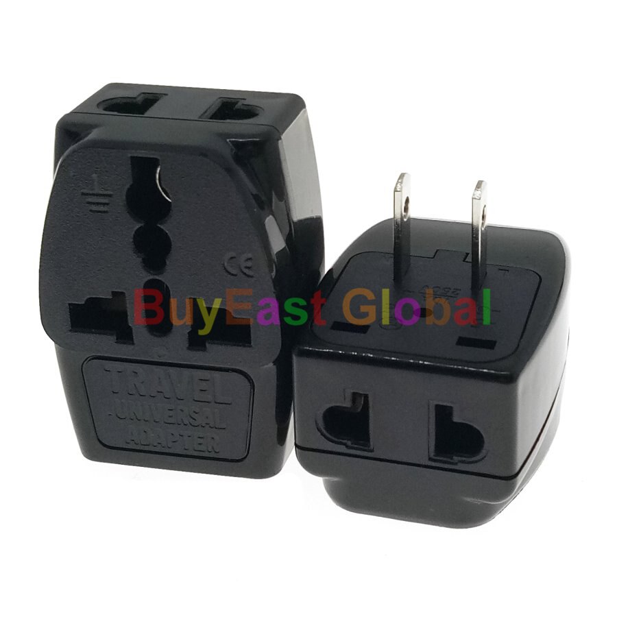 (Pack 2) 3 IN 1 - Universal to USA, Canada 2-Pin Electrical Plug Adapter AC100~250V 10A Black Color