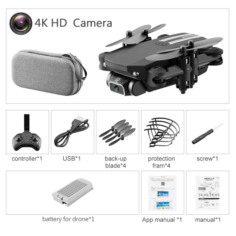 Pocket Drone With HD Camera LED Lights LS-MIN Dron Quadcopter 5.0MP/4K Altitude Hold Mode FPV WiFi Mini Drone Profissional Drone: 4KBlack 1Battery Bag