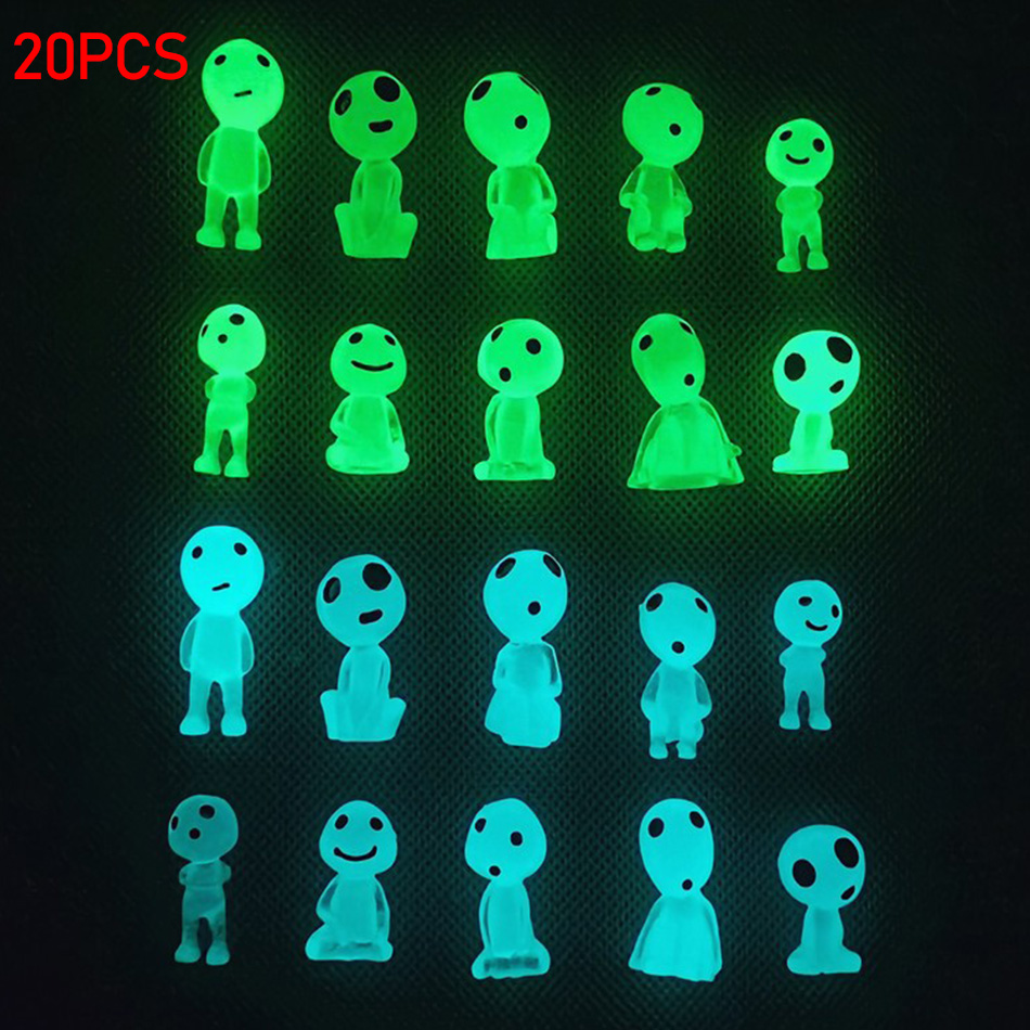 Minifiguras de elfos luminosos, decoración de pecera, Kodama, figuras que brillan en la oscuridad, microflores de jardín, adorno de paisaje en maceta, 10 Uds.: Verde