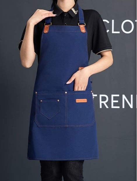 Delantales impermeables de lona para colgar en el cuello para hombres y mujeres, cocina para hornear, limpieza, peluquero, babero para manicura con bolsillos: Azul
