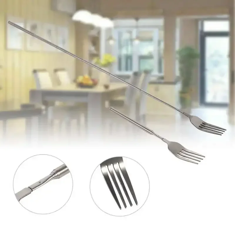retro Gabel BBQ Teleskop Ausziehbare Abendessen Obst Nachtisch Lange Griff Gabel Edelstahl Besteck Gabel Geschirr Bento Kasten