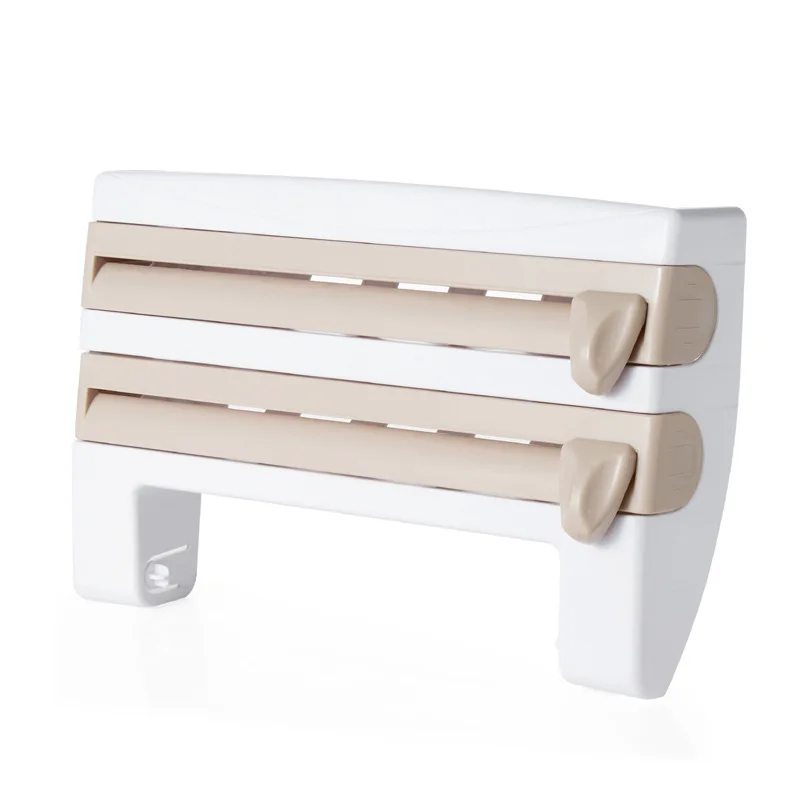 Plastic Refrigerator Cling Film Storage Rack Wrap Cutter Wall Hanging Paper Towel Holder Kitchen Organizer: light green