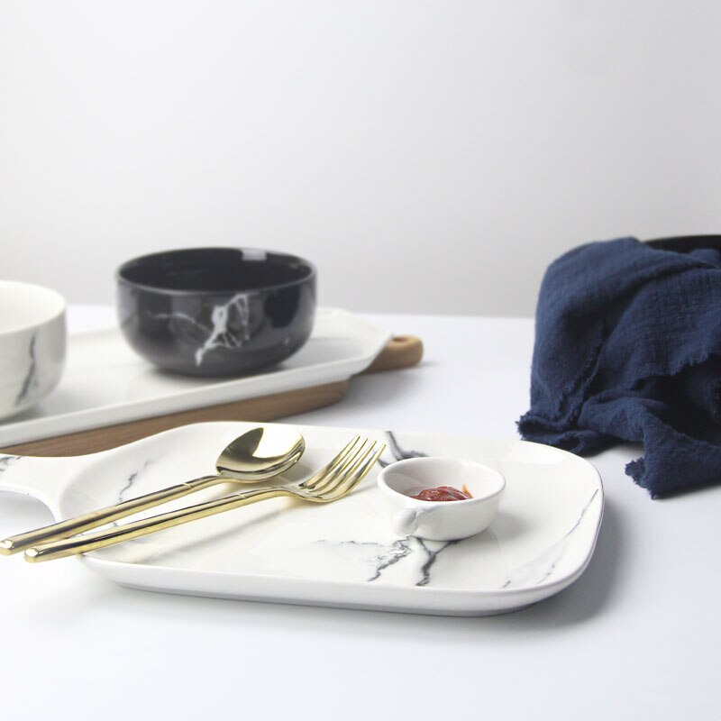 Marmer Patroon Keramische Servies Porselein Plaat Schotel Schotel Kom Cutter Board Servies Set