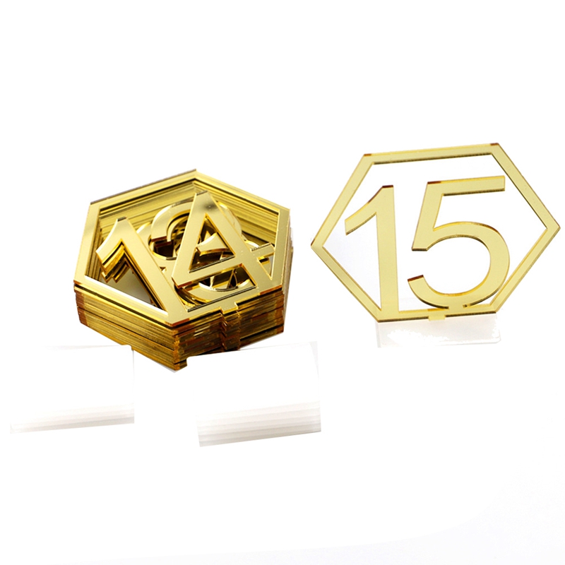 Mirror Hexagon Hollow Number 1-15 Wedding Seat Table Number Plate Decoration Crafts