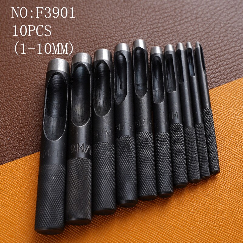 1-10MM Round Hollow Punch Set Leather Craft Punch Tool Hollow Hole Punch Cutter Tool for Watch Bands Belts Canvas Paper Plastics: F3901 1-10MM