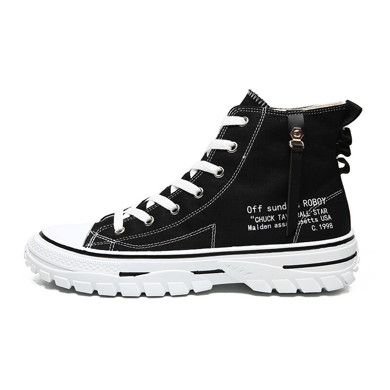 Herresko afslappet mænd high-top sko snørebånd åndbare canvas sneakers herre sneakers komfortabel chaussure homme: Sort / 7