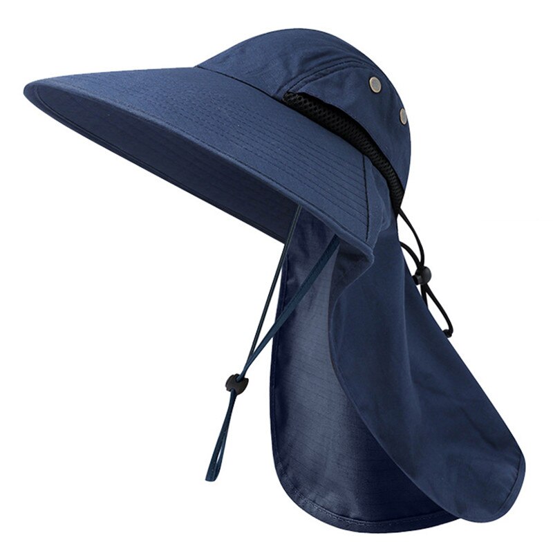 Summer Sun Hat Men Women Cotton Boonie Hat with Neck Flap Outdoor UV Protection Large Wide Brim Hiking Fishing Safari Bucket Hat: Navy