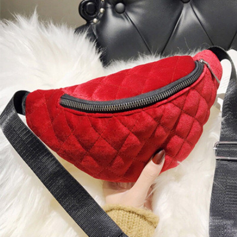 neue Stil Frauen Bum Tasche Fanny Pack Taille Gürtel Beg Telefon Fall Gürtel Geld Geldbörse Nieten Tasche Flanell Solide dame Zipper Tragbare: Rot