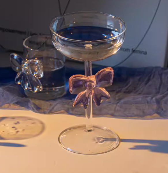 Pink large Bow Glass Decor Glass Cup Goblet Bow Handle Glasses Heat-resistant High Borosilicate Dessert Ice Cream Bowl: SKY BLUE