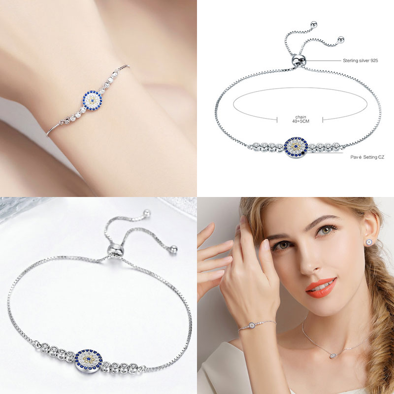 Pulseira bisaer 925 sterling silver lucky blue eye god& #39 ;s eye women tennis bracelets femme sterling silver jewelry ecb 002
