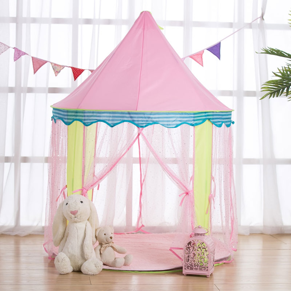 Large Princess Play House Tents Dome Castle Cute Folding Playhouse Indoor_Outdoor Children Kids Girls Toys Birthday Pink