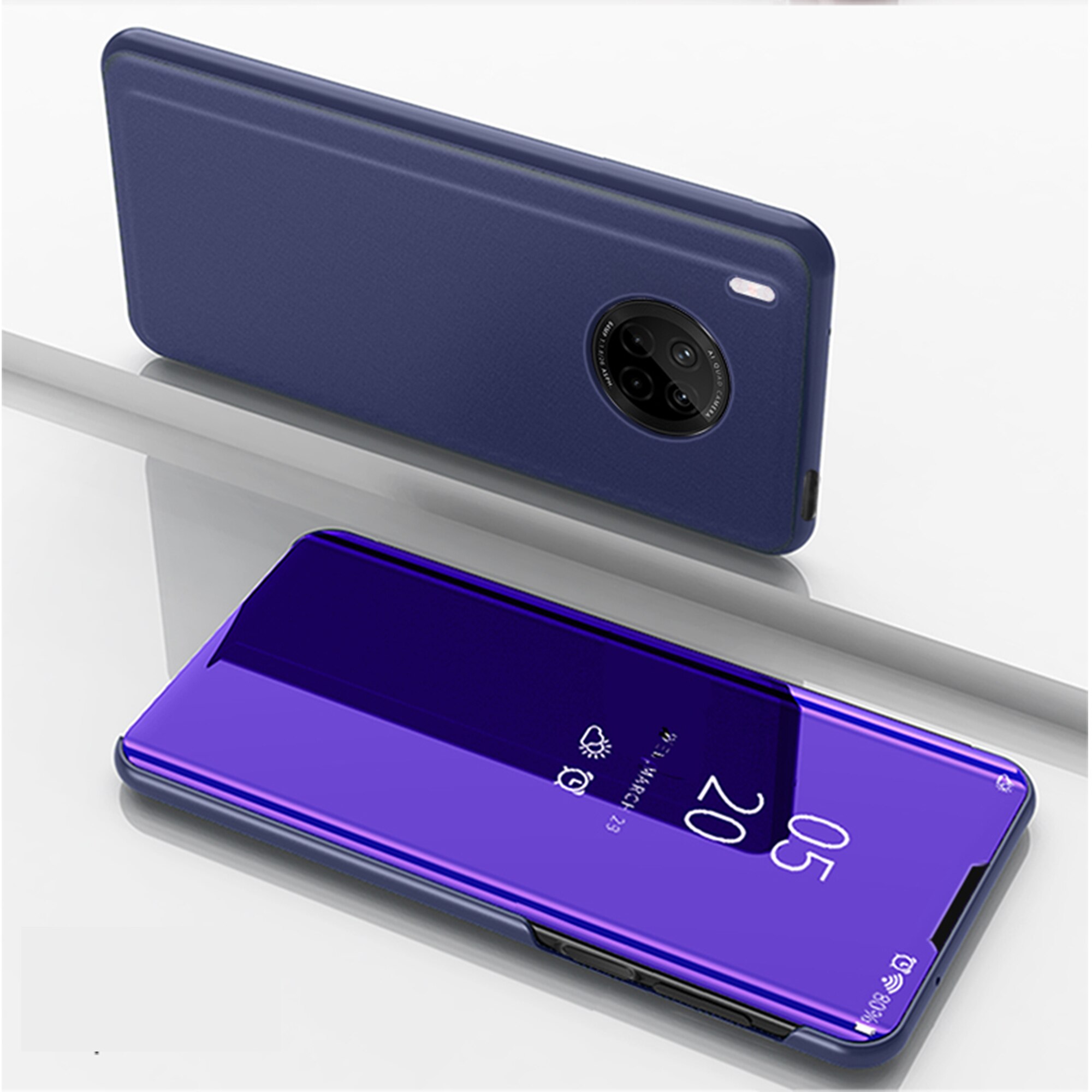 Y9A Protector For Huawei Y9A Pouch Mirror Surface Wireless Charging PC Leather Full Cover Plain Flip protective 6.63inch: Purplish Blue