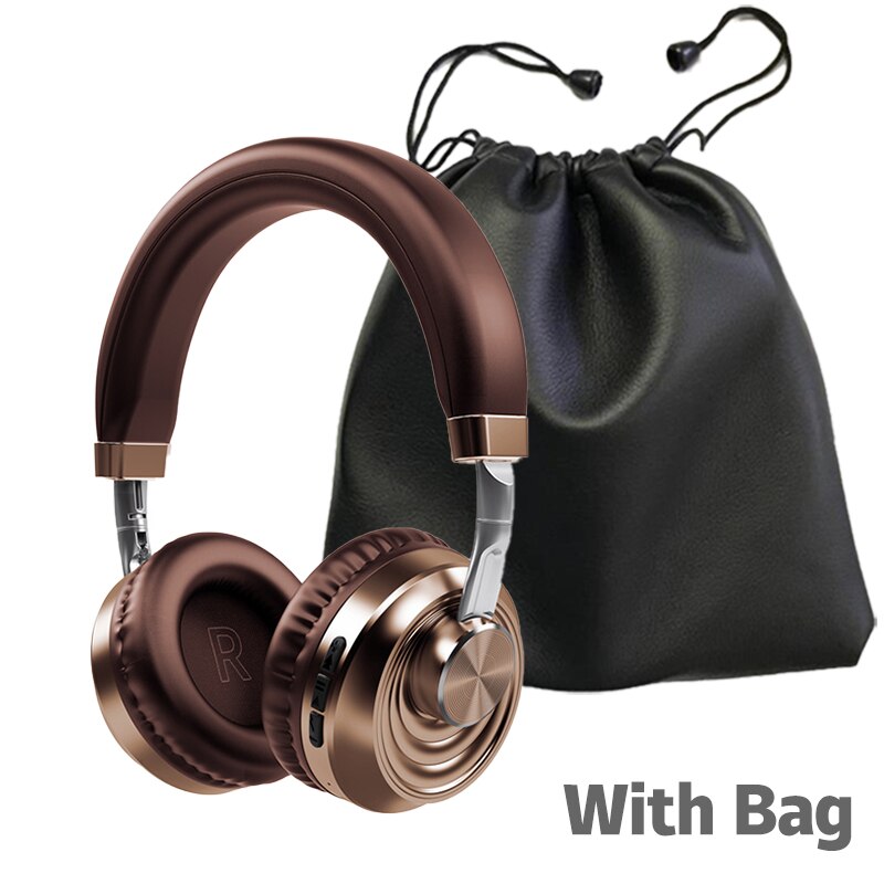 Draadloze Hoofdtelefoon Met Mic Audifonos Hifi Bluetooth 5.0 Headset Metalen Gaming Koptelefoon Sport Opvouwbare All-Inclusive Oortelefoon: Gold-VJ083 With Bag