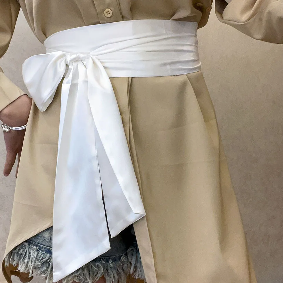 Satijnen Strik Brede Corset Riem 9.5x250 cm Wijn Wit Rood Zwart Roze Geel Marine DIY Strik Tailleband voor Vrouwen Meisje: WIT