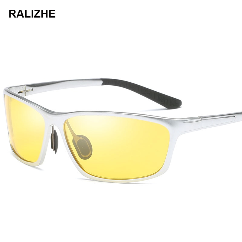 Night Vision Glasses Men Aluminium Magnesium Frame Polarized Goggles For Car Driver Driving Sports Anti Glare UV400: Silver Frame