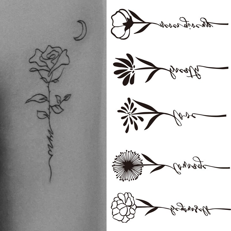 8PCS Waterproof Temporary Tattoo Sticker Blue Rose Peony Flowers Flash Tattoos Cross Rosary Body Art main image 1