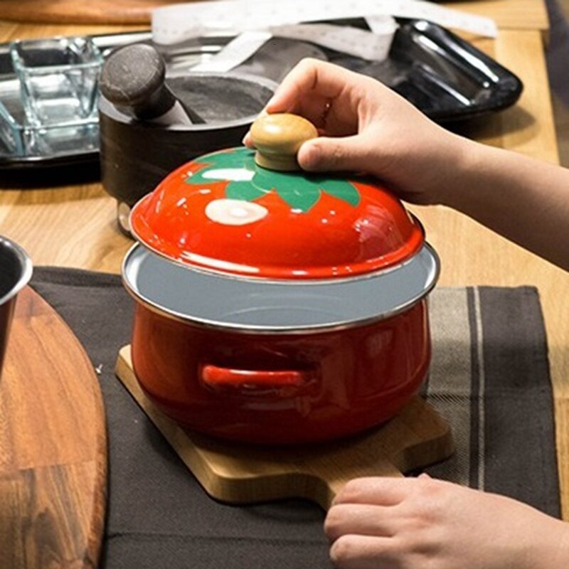 18cm 1.5L Tomato Enamel Soup Pot Stockpot Mini Saucepan Milk Egg Noodles Cooking Pan for Induction Cooker Gas Cooker