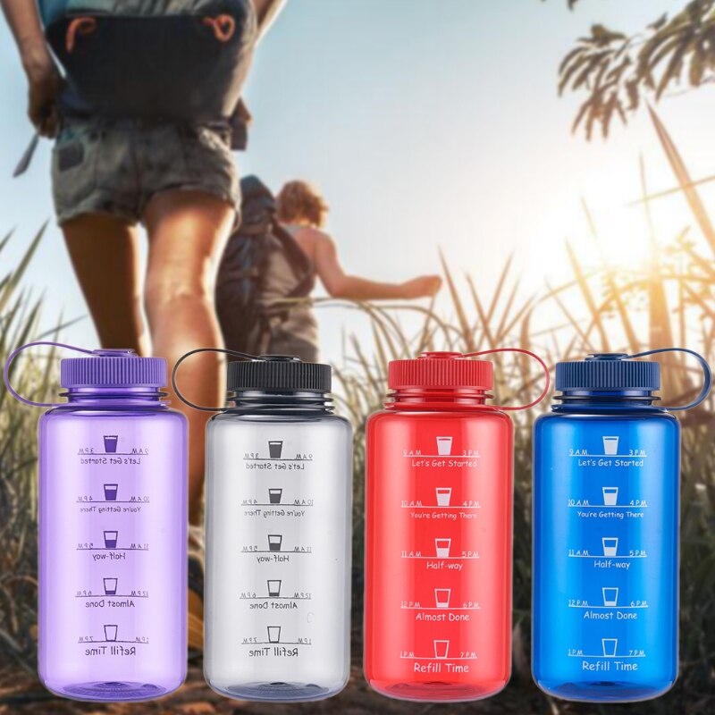 Sports Water Bottle Time Marker Tracker Goal 32oz/1000ml Large Volume Portable Drink Bottle BPA Free and Brand