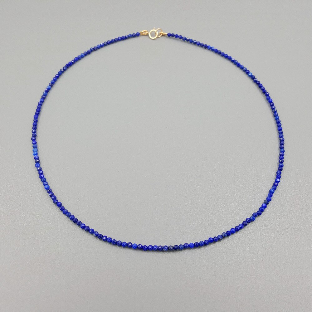 Liiji Unieke Vrouwen Ketting Mode Steen Lapis Lazuli Ca. 2 Mm 925 Sterling Zilver Goud Kleur Choker Tiny Shining Ketting