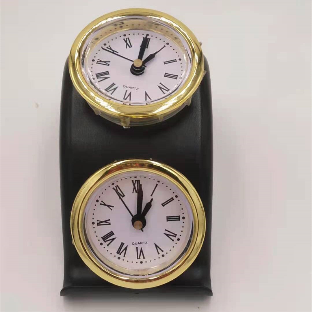 2 pieces of circular mini clock inserts with metal gold edge face diameter 47 mm, suitable for built-in clock DIY desk clock