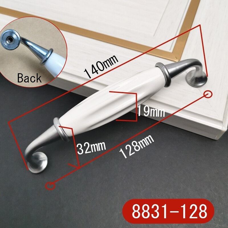 Silver White Ceramic Cabinet Handles Zinc Alloy Drawer knobs Wardrobe Door Handle Simple European Pulls Furniture Hardware: 8831-128