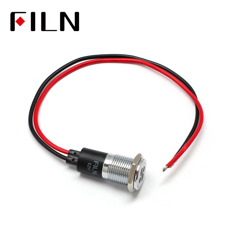 FILN 14mm Car dashboard Double flash danger symbol led red yellow white blue green 12v led indicator light with 20cm cable