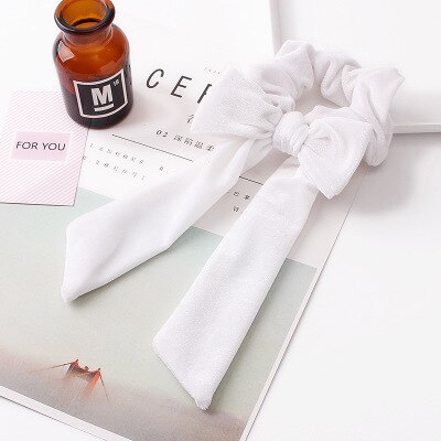 Kvinners bånd sløyfe fløyel hår scrunchies hår slips hår tilbehør hestehale holder hår: Ts8- hvite