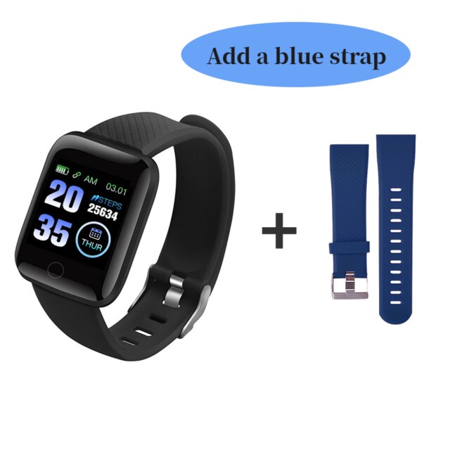 D13 montres intelligentes 116 Plus montre de fréquence cardiaque bracelet intelligent montres de sport bracelet intelligent étanche Smartwatch Android: Add a blue strap