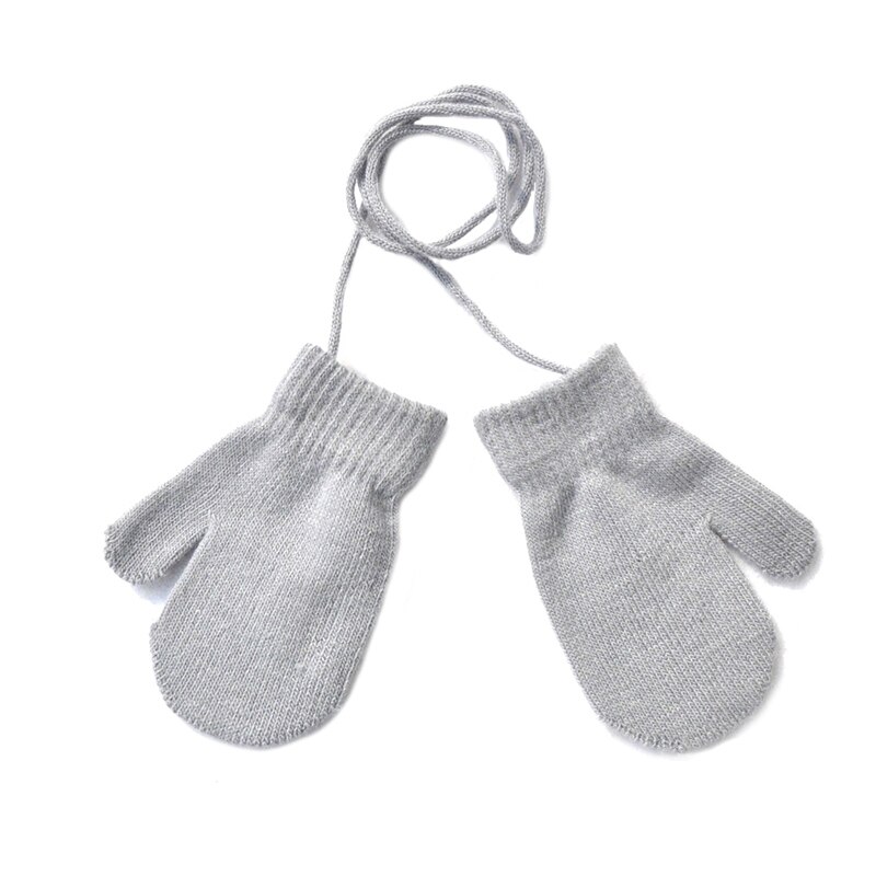 Guanti per bambini inverno appeso al collo guanti morbidi lavorati a maglia per 1-4 anni guanti per bambini asilo per bambini ragazzi e ragazze tinta unita: GRAY