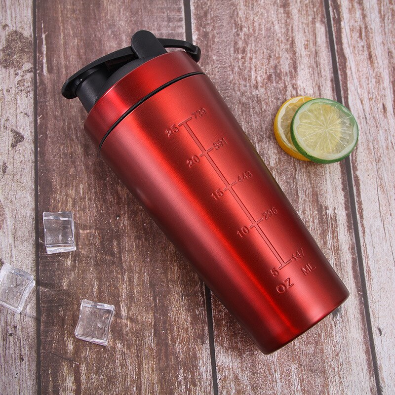 Stainless Steel Protein Shaker Bottle Gym Shake Kettle Sports Milk Shake Mixer Water Bottle Whey Protein For Fitness BPA Free: Rood