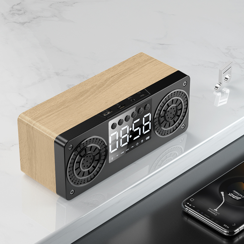 Houten Bluetooth Speaker Draagbare Draadloze Luidsprekers Bass Stereo Subwoofer Met Handsfree Tf Card Aux MP3 Fm Speler Wekker: yellow