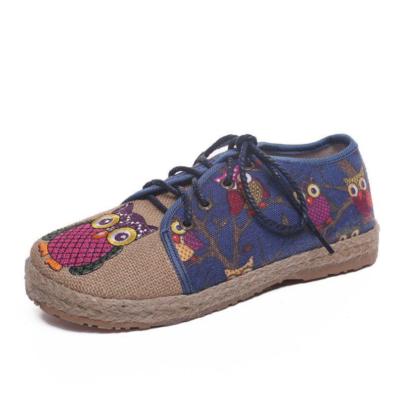 Cootelili oxford platta skor dam loafers lin slip on rund tå uggla tryck andas feminino röd grå blå stl 35-40