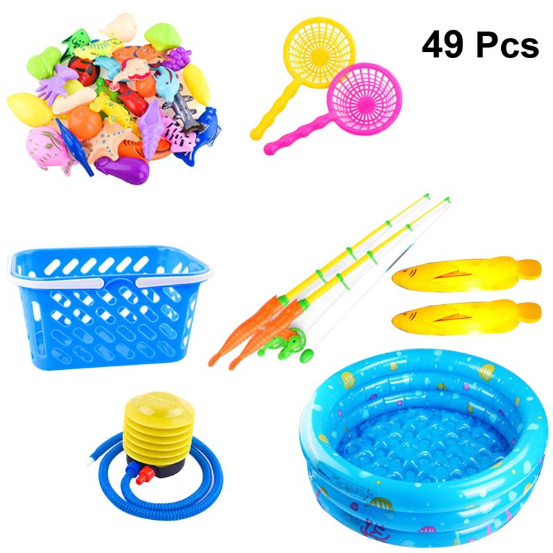 49 pçs brinquedos de pesca magnética água brinquedos de pesca do bebê engraçado bonito colorido brinquedos educativos com piscina redonda para meninas meninos