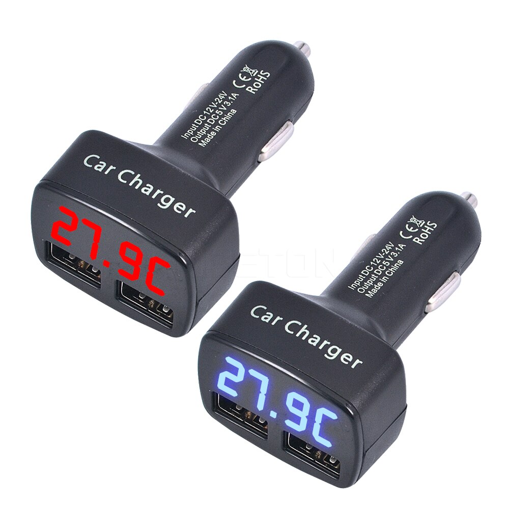 Universal 4 in 1 Car Charger Dual USB DC 5V 3.1A Adapter With Voltage/temperature/Current Meter Tester Digital LED Display