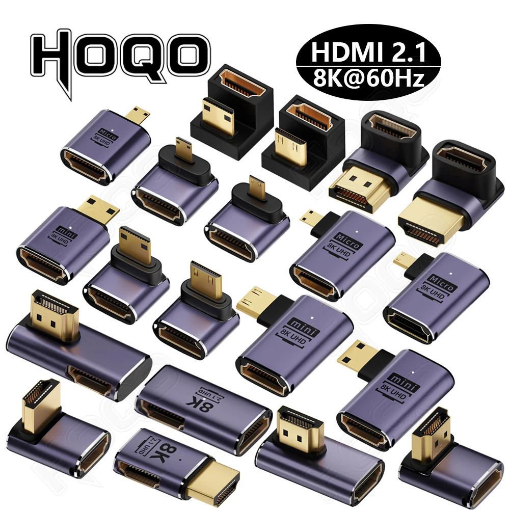 8K HDMI-adapter 90 graden 8k 4k bij 120 Hz 270 graden HDMI schuine adapter 360 180 graden mini naar HDMI U-vorm l-type converter